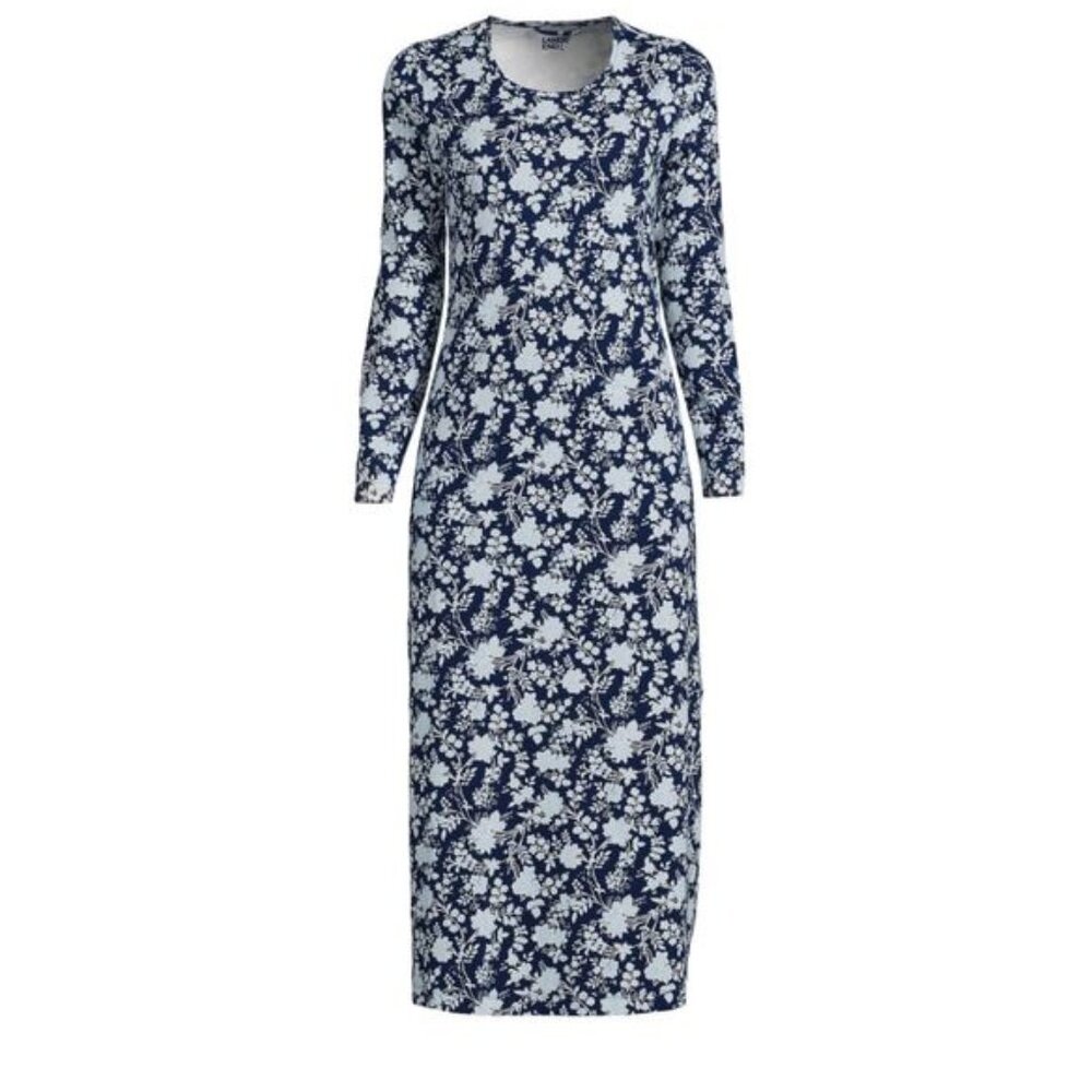 Lands' End Women's Supima Cotton Long Sleeve Midcalf Nightgown, NWT
